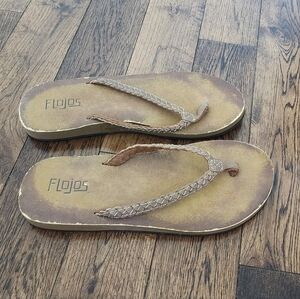 New Flojos 171 Sky Women's Braided Straps Brown Flip Flops Size 8